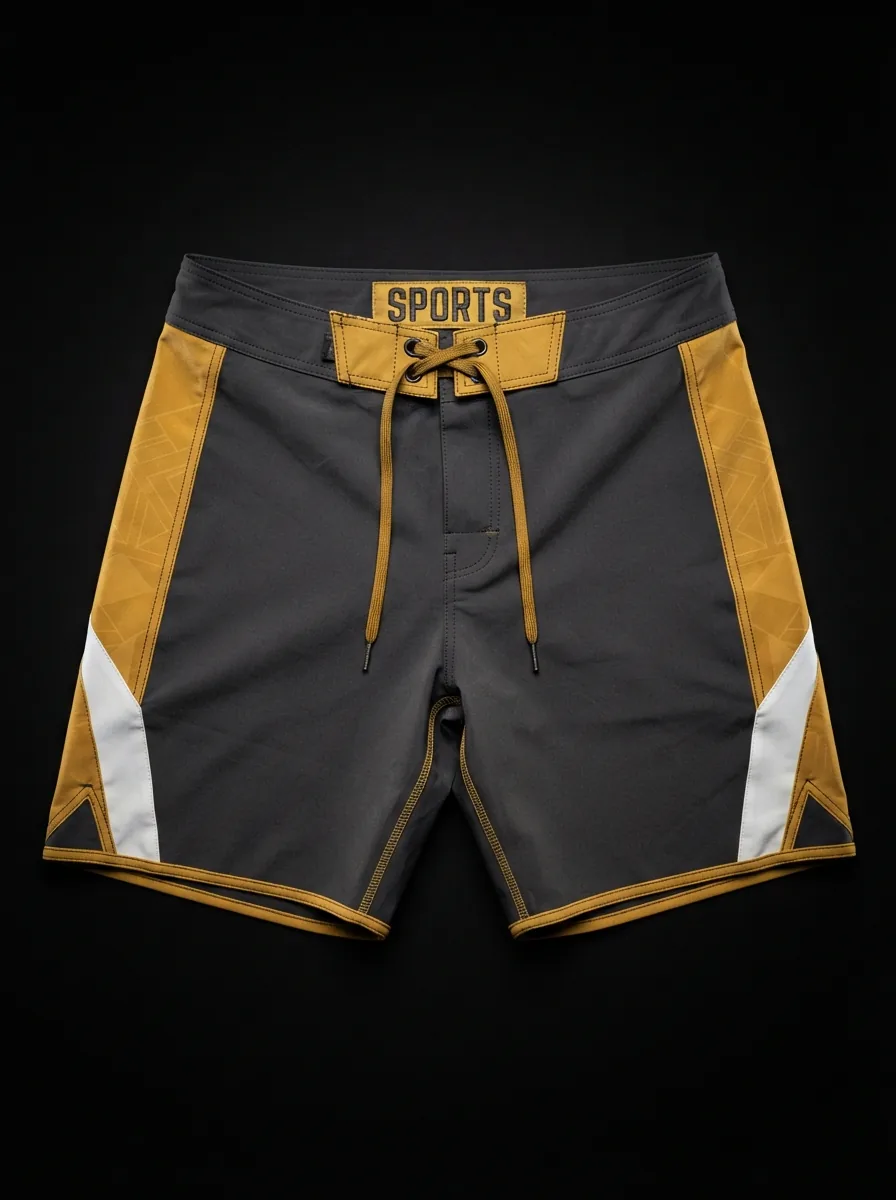 Grey and Gold Shorts custom MMA fightwear product shot