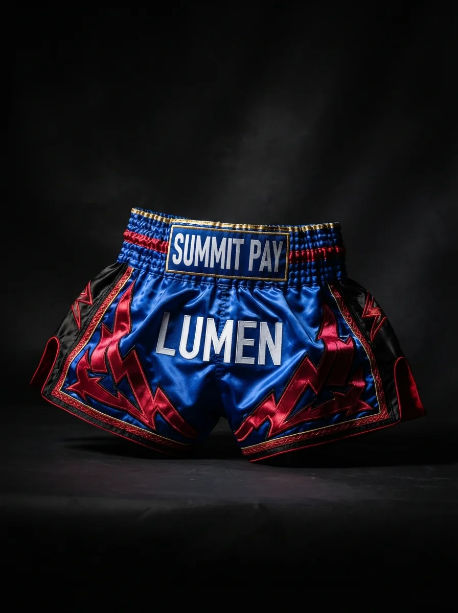 Blue and Red Print custom Muay Thai shorts product shot