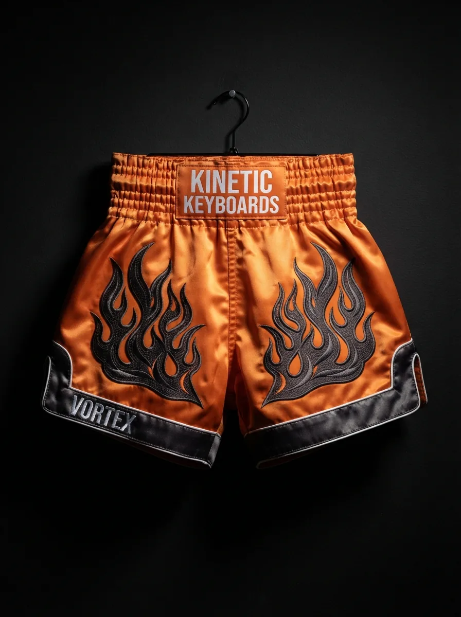 Orange Flame custom Muay Thai shorts product shot