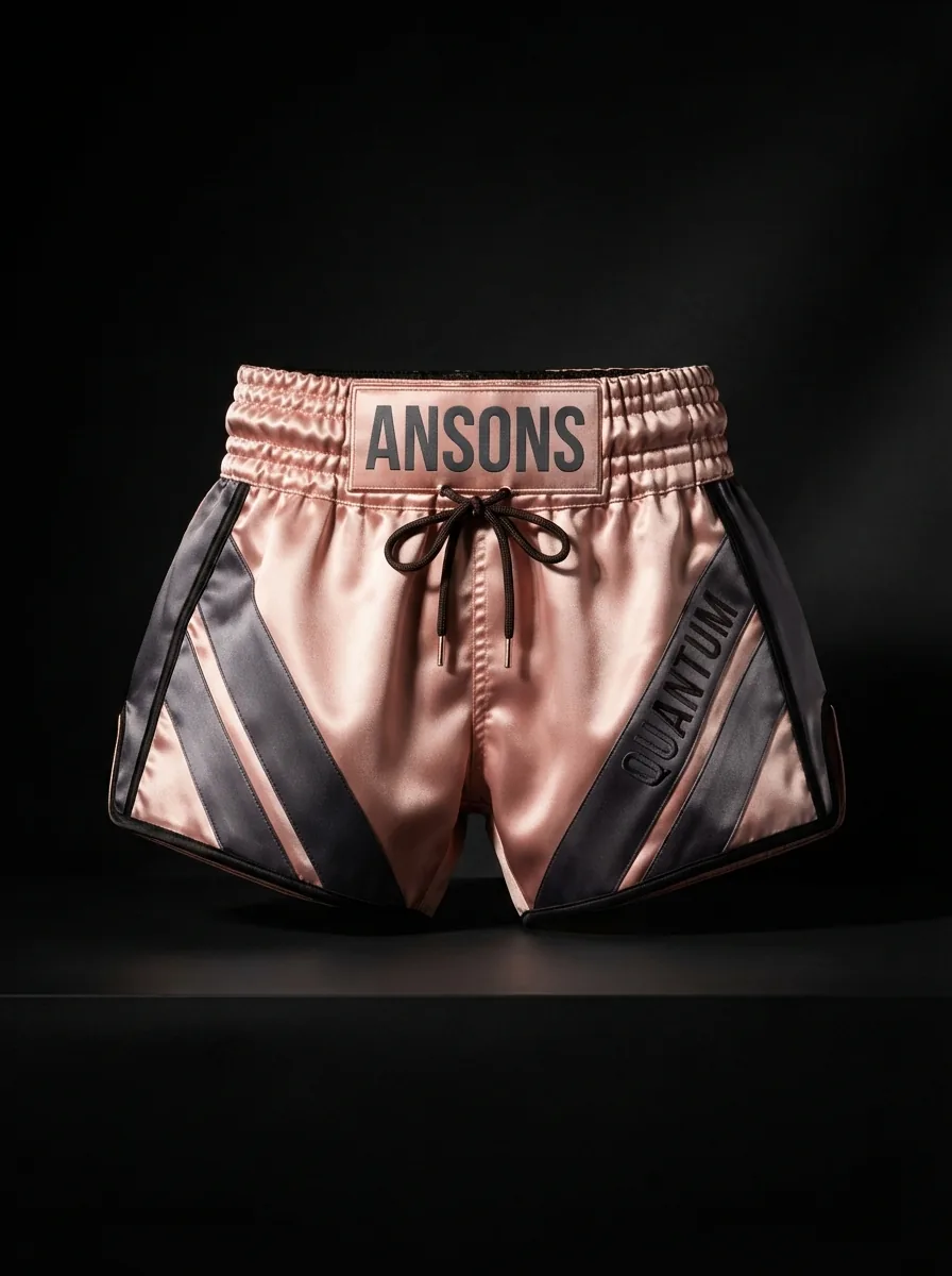Rose Gold Stripe custom Muay Thai shorts product shot