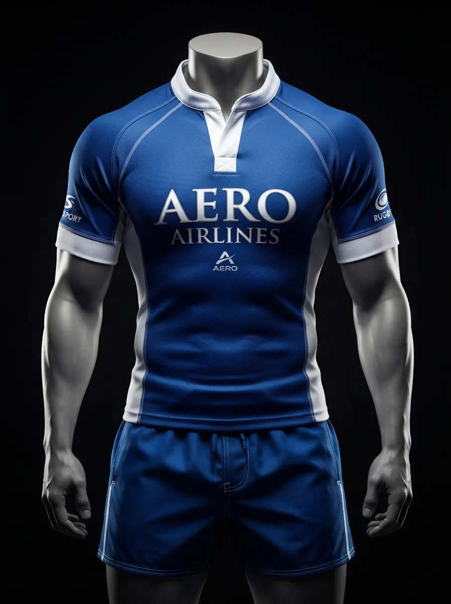 Royal Blue Classic custom rugby uniform jersey and shorts on a mannequin