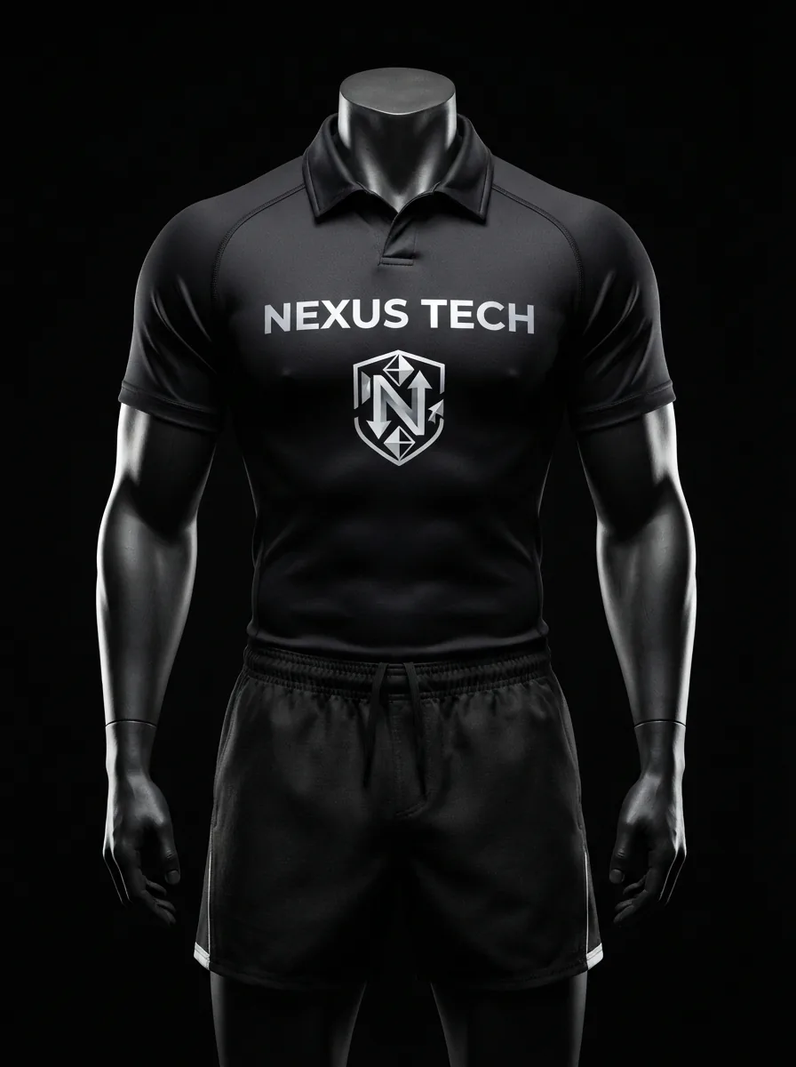 Midnight Black custom rugby uniform jersey and shorts on a mannequin
