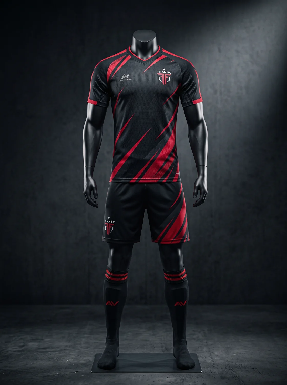 Black and red custom soccer uniform design