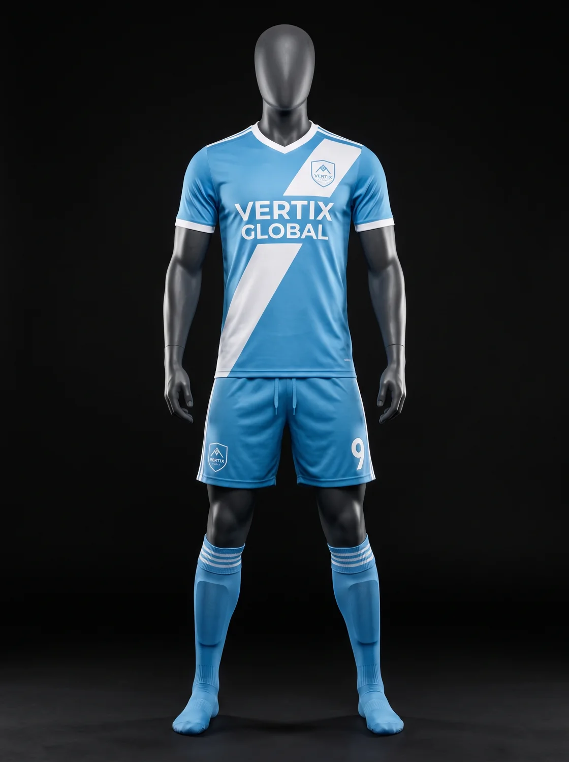 Sky blue and white custom soccer uniform design