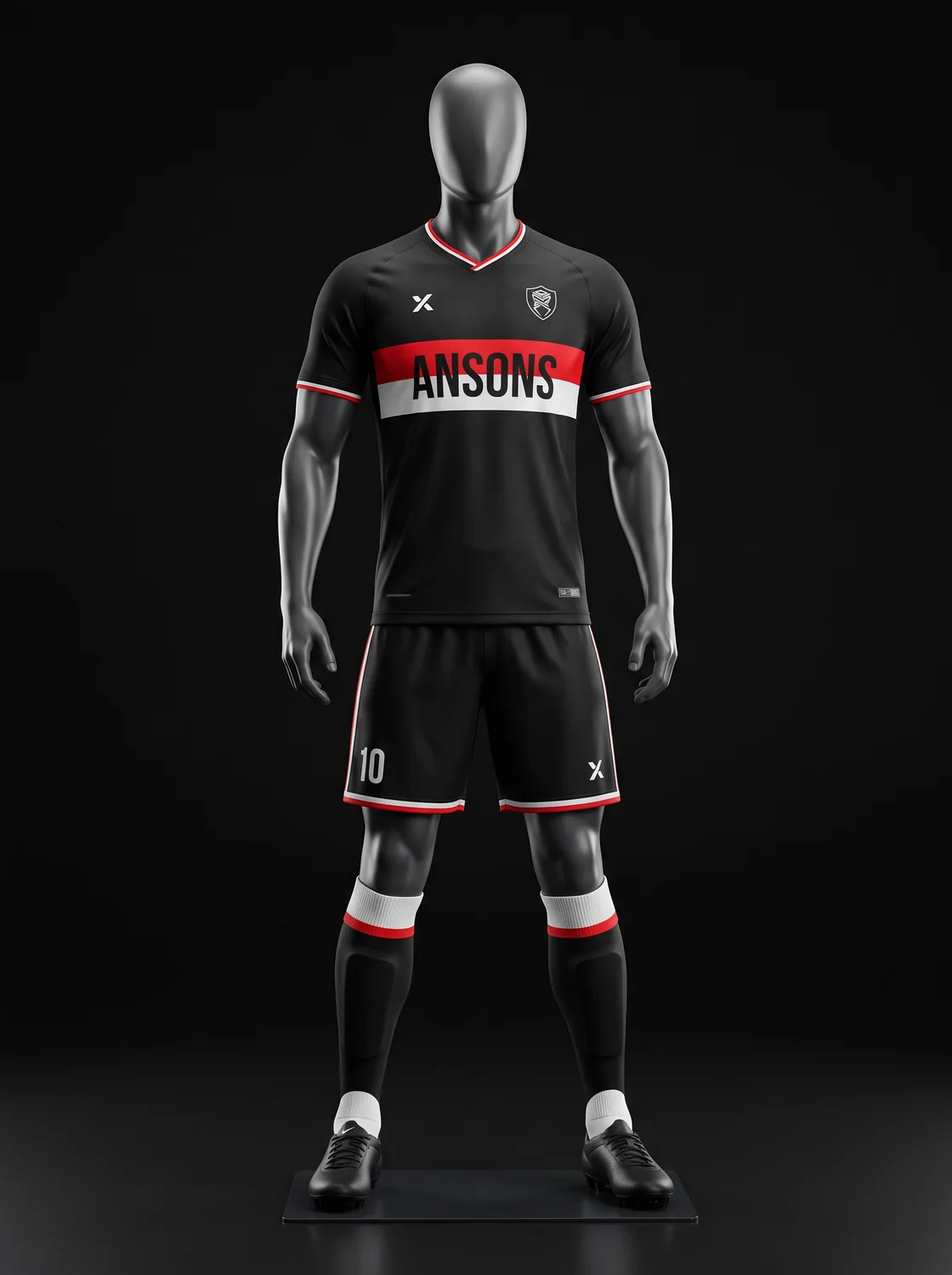 Black, red and white custom soccer uniform design
