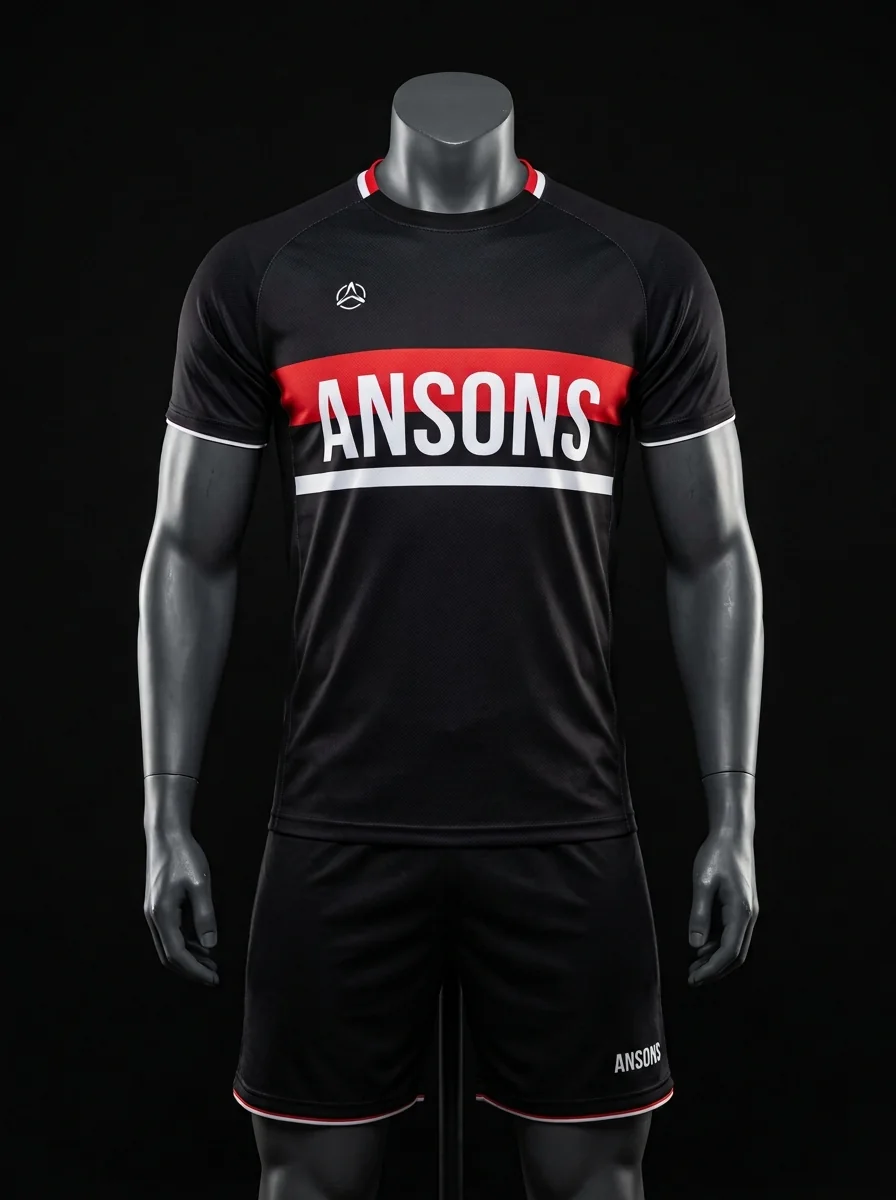 Ansons Black Stripe custom volleyball uniform mannequin mockup