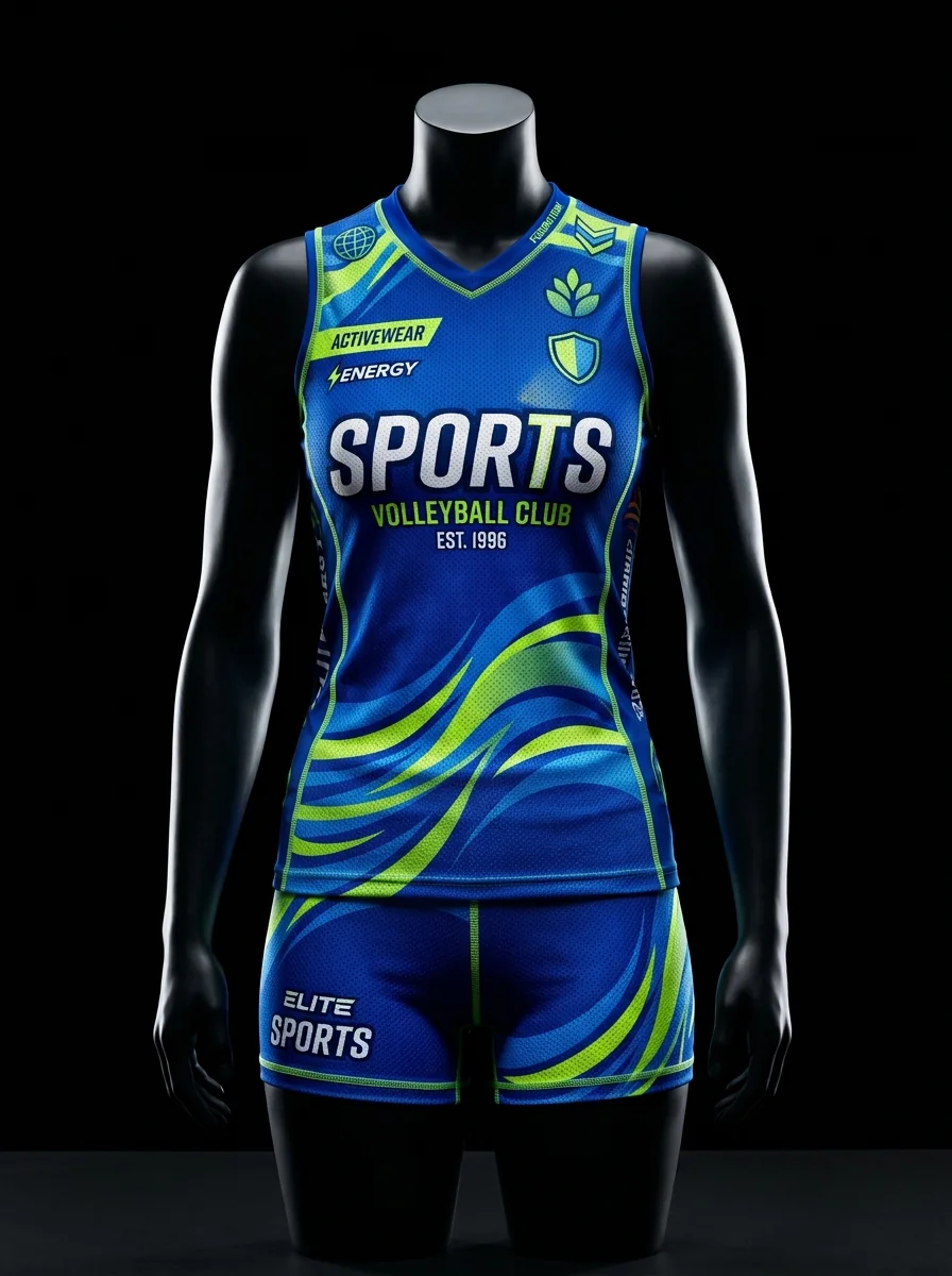 Electric Blue Lime custom volleyball uniform mannequin mockup