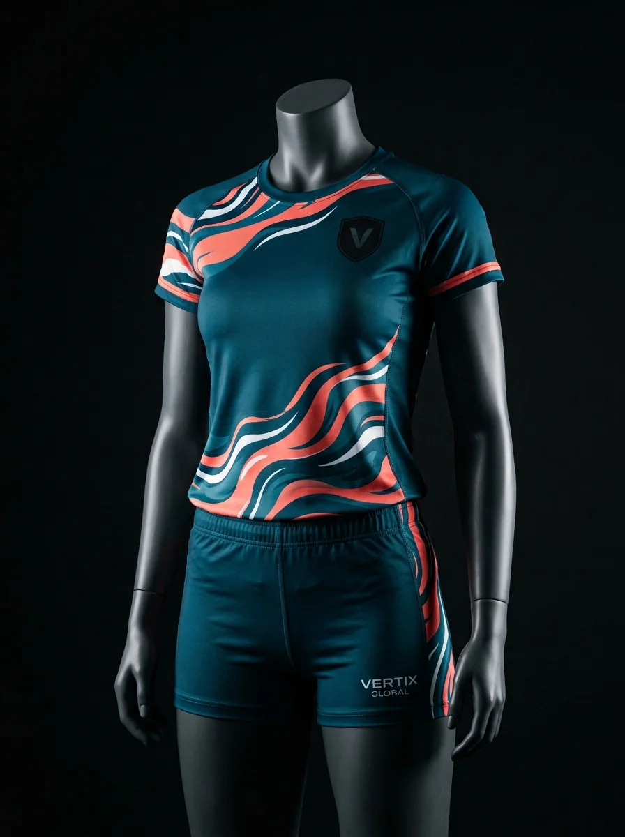 Teal Coral Wave custom volleyball uniform mannequin mockup
