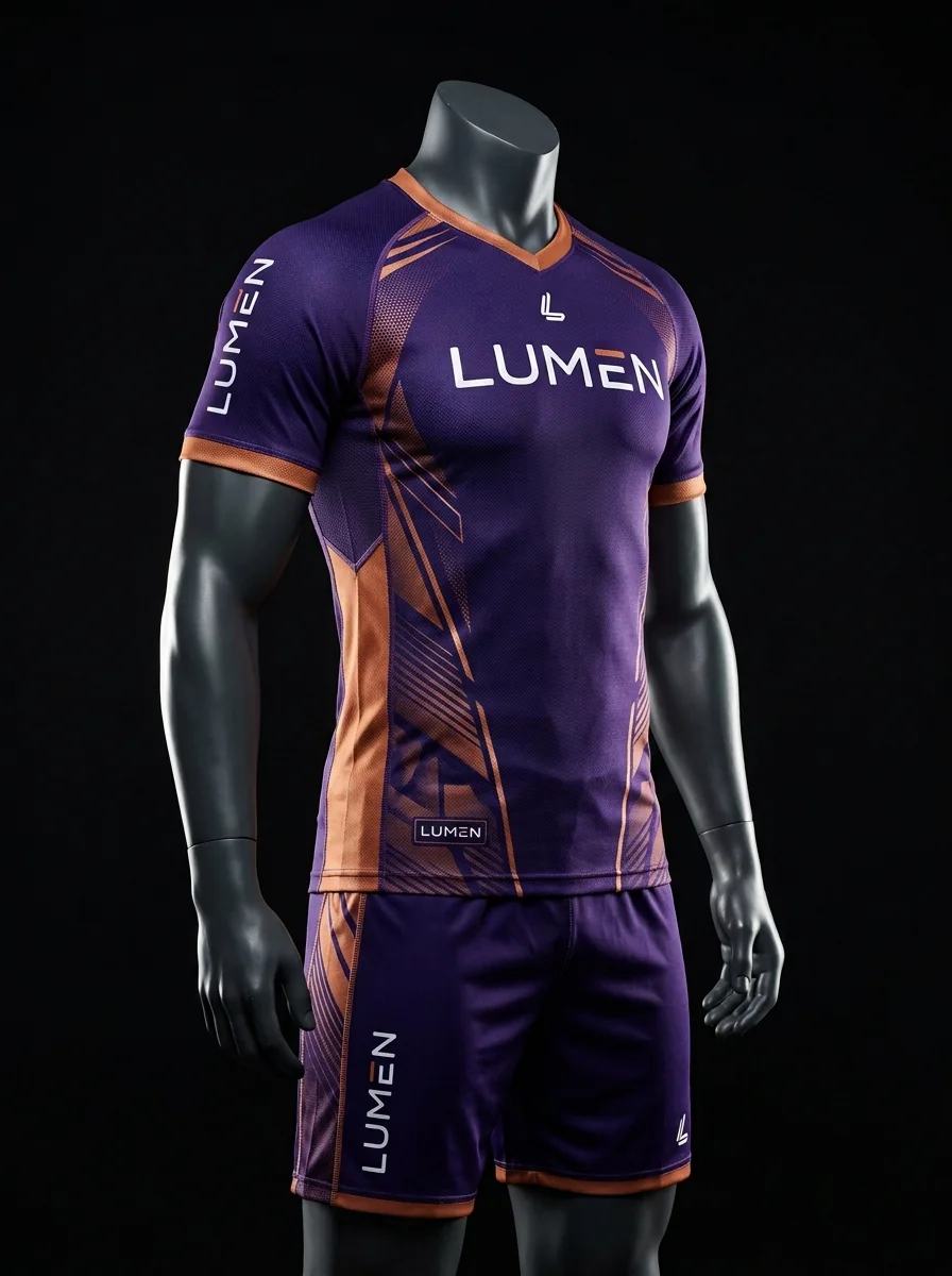 Lumen Purple Copper custom volleyball uniform mannequin mockup