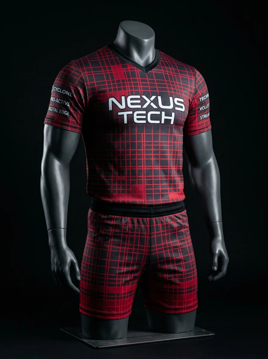 Red Grid custom volleyball uniform mannequin mockup